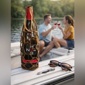 Handmade Genuine Leather Wine Bottle Holder Tote Carrier Giftable BYOB reusable